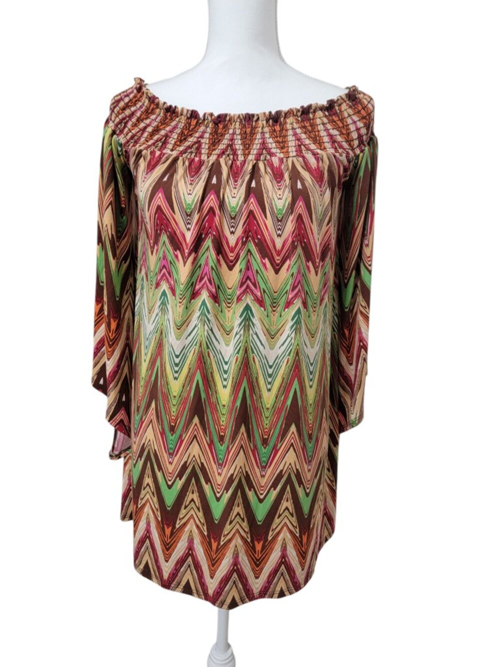 James & Joy Size Unknown Multicolor Retro Off-The-Shoulder Boho Tunic